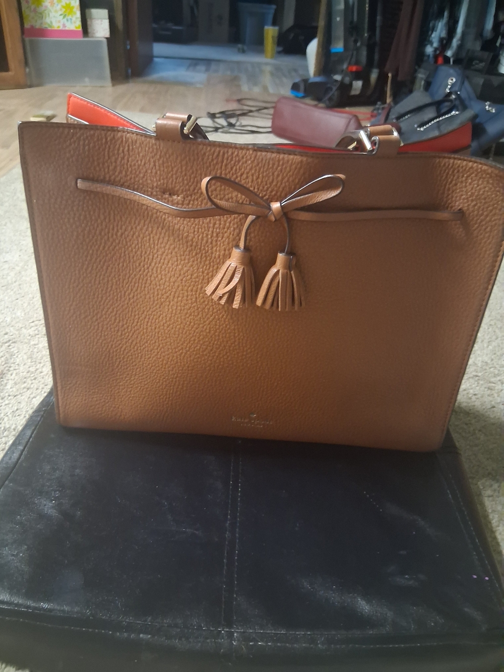 kate spade Brown Pebbled Leather Tote with Tassel Bow